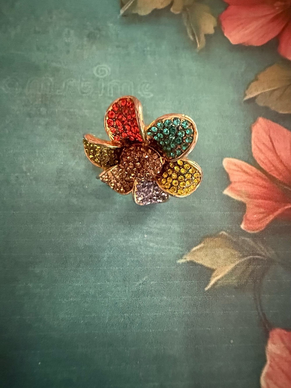 Multicolor Crystal Flower Ring - Women Jewelry